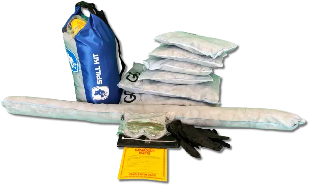 Contents: (1) Green Ocean Large Absorbent Pillows (1) Green Ocean Medium Absorbent Pillows (4) Green Ocean Small Absorbent Pillows (1) Green Ocean Absorbent Sock (1) Safety Gloves (1) Safety Goggles (1) Disposal Liner (1) Hazardous Waste Label